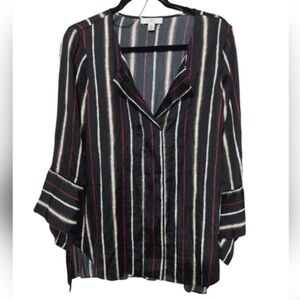 Halston Black Black White Red Striped Womans Blouse sz Medium Contemporary Bold